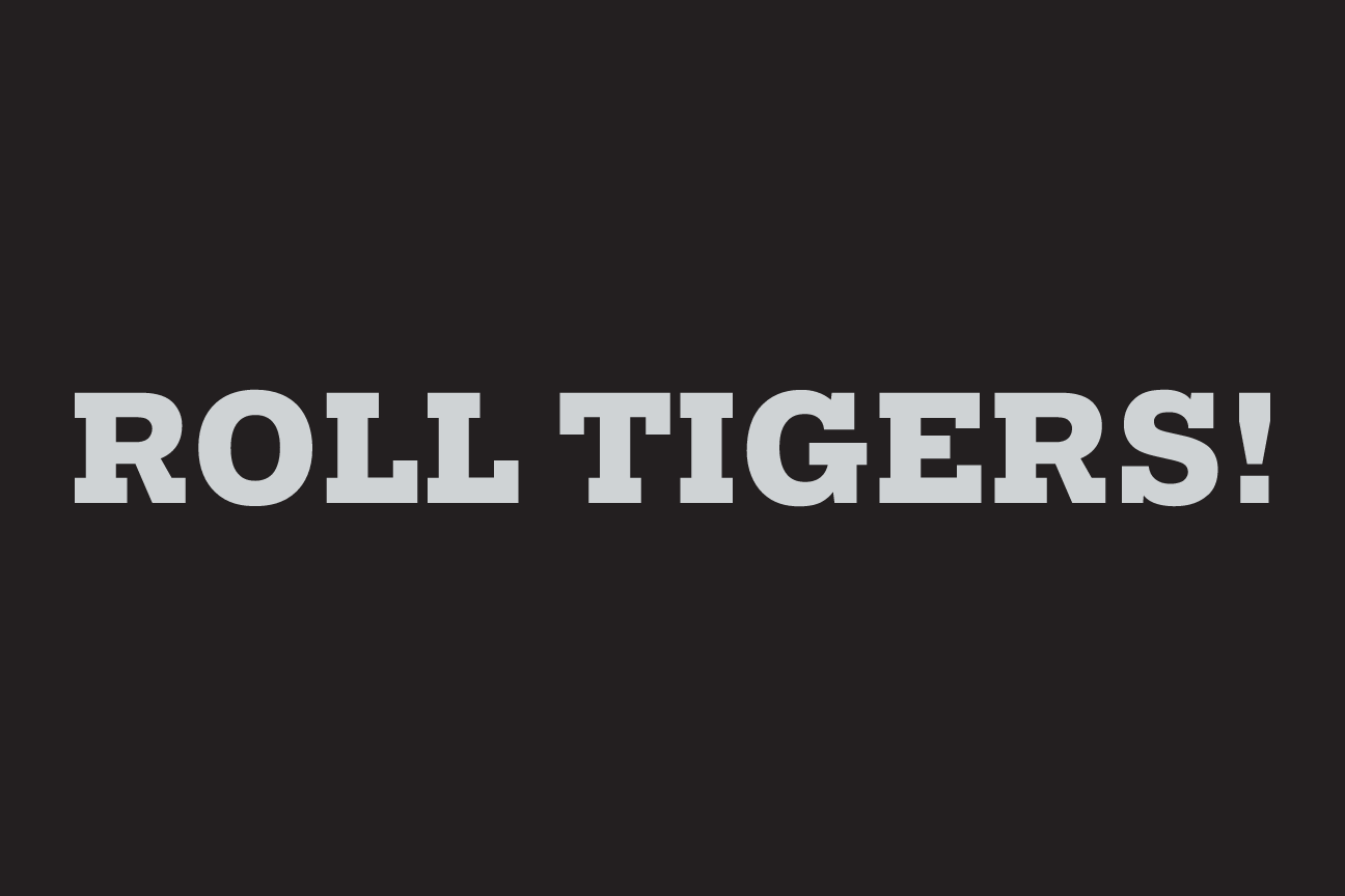 tagline Roll Tigers!, white on grey variant, cell 126