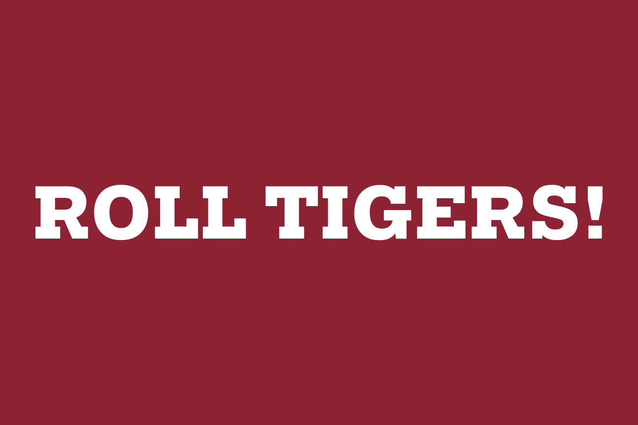 tagline Roll Tigers!, white on garnet variant, cell 127