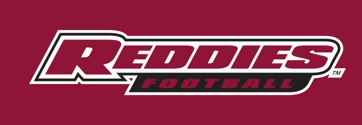 Reddies Football wordmark, white/black on maroon variant, cell 12