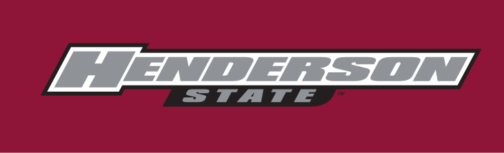 Henderson State wordmark, white/black on maroon variant, cell 15