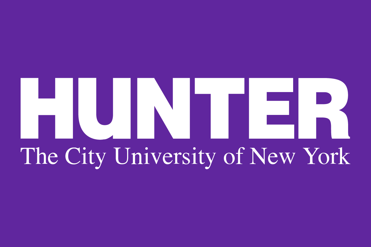 Hunter wordmark with CUNY, white on purple variant, cell 3