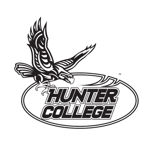 Hawk mascot with Hunter College wordmark, black and white variant, cell 7
