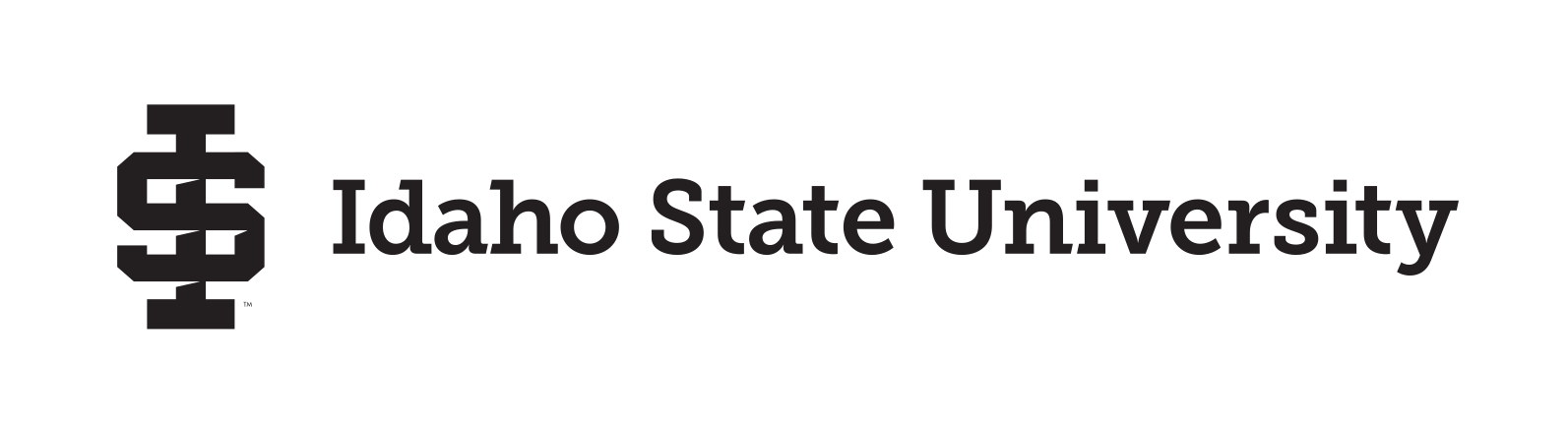 Idaho State University logo, horizontal single line, black variant, cell 30