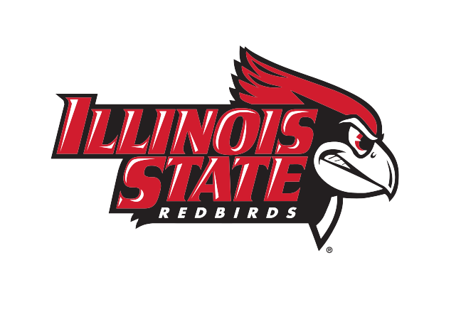 Illinois State Redbirds wordmark with head, black/white/red on white variant, cell 17