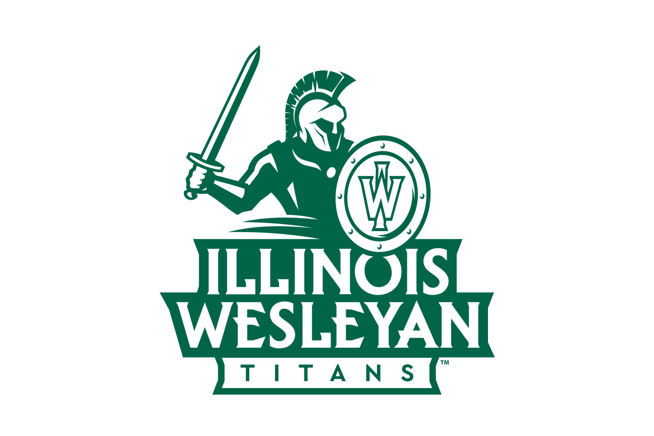 full mascot with Illinois Wesleyan Titans text, green and white variant, cell 14