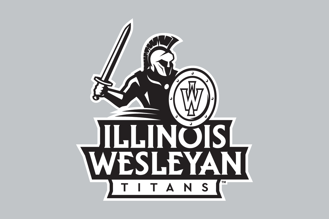 full mascot with Illinois Wesleyan Titans text, black and white variant, cell 15