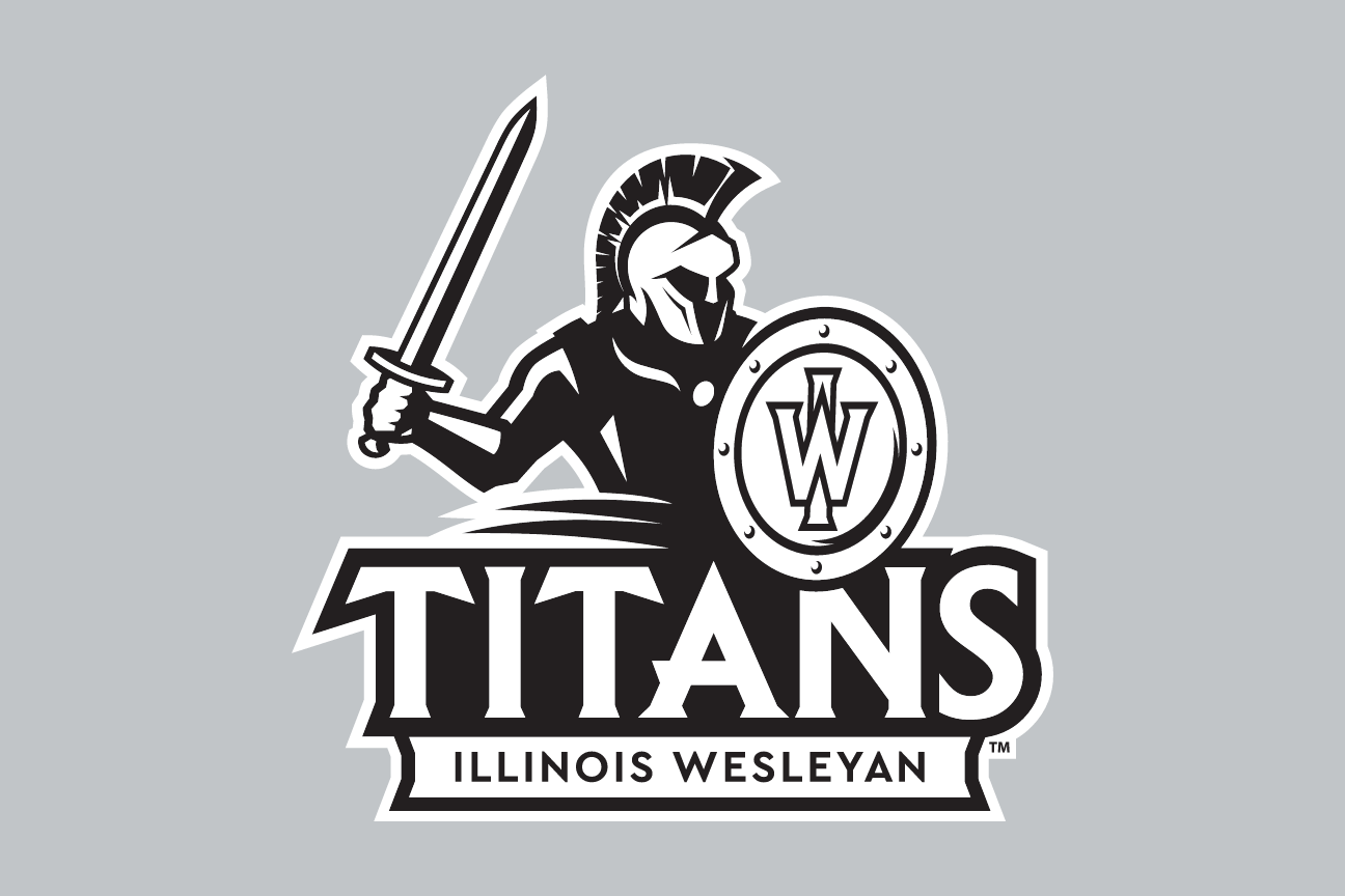 full mascot with Titans Illinois Wesleyan text, black and white variant, cell 23