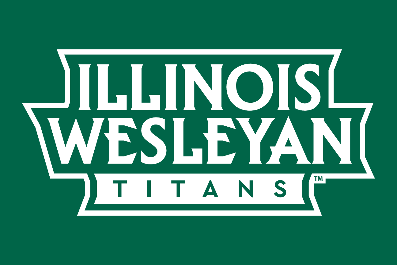 Illinois Wesleyan Titans wordmark, white on green background variant, cell 32