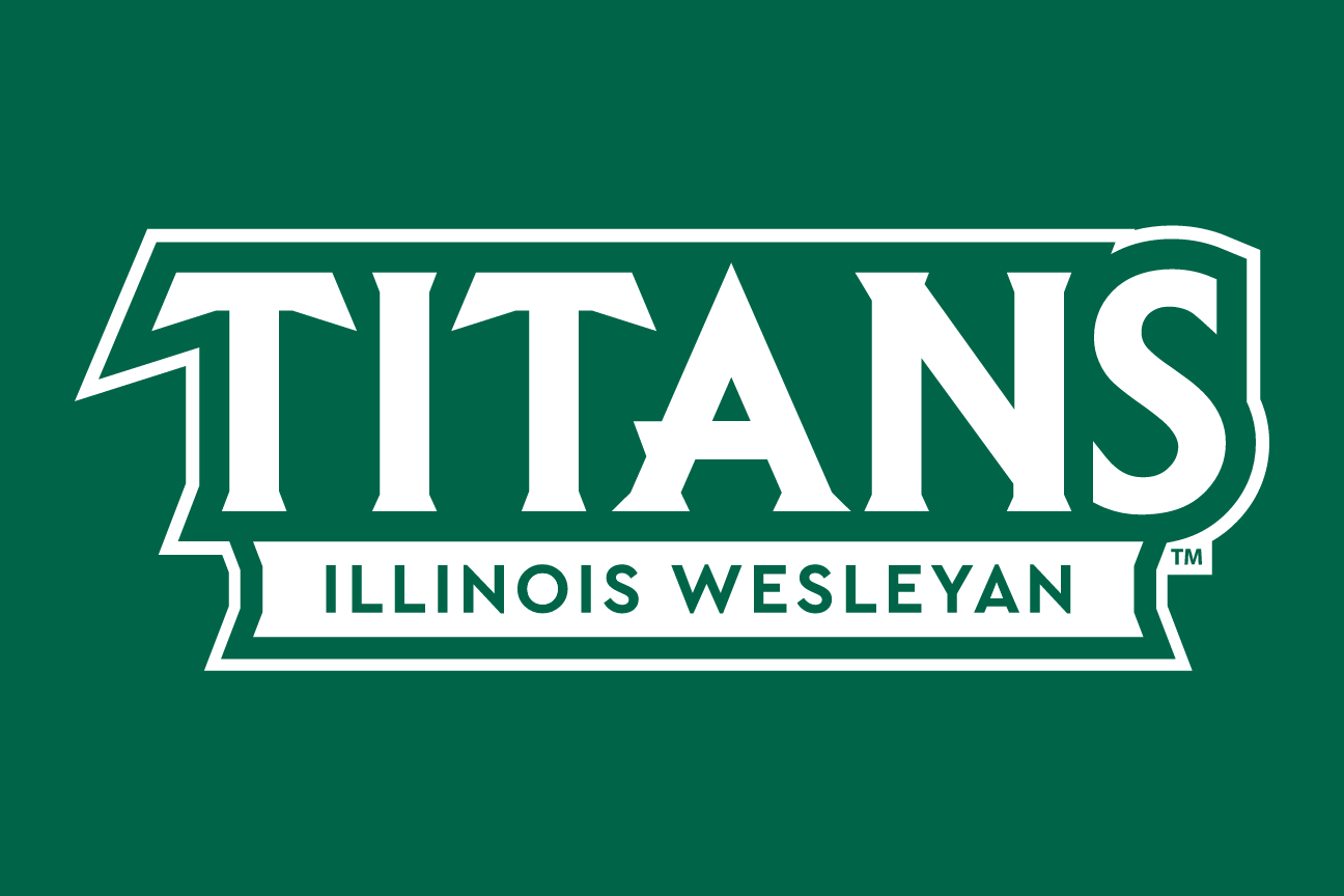 Titans Illinois Wesleyan wordmark, white on green background variant, cell 40