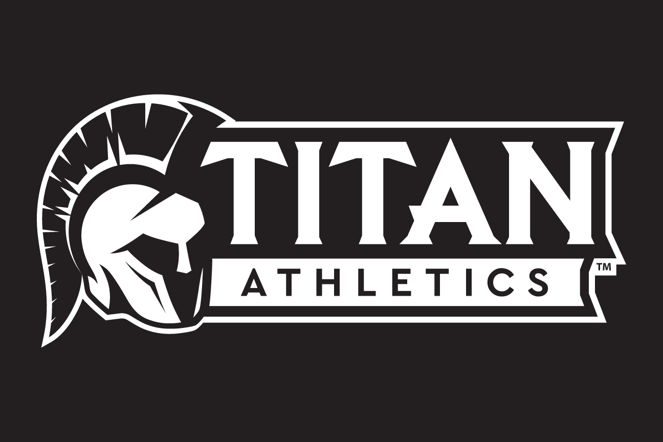 Titan Athletics sport mark, white on black background variant, cell 55