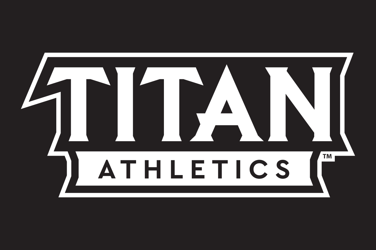 Titan Athletics sport mark, white on black background variant, cell 57