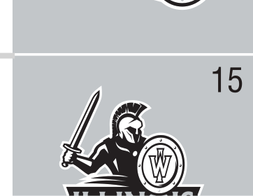 full mascot with Illinois Wesleyan Titans text, black and white variant, cell 15