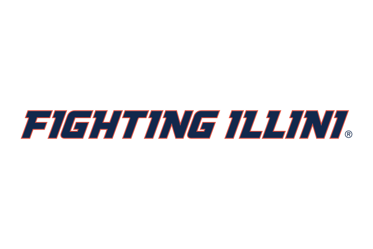 FIGHTING ILLINI wordmark, blue with white outline on orange variant, cell 17