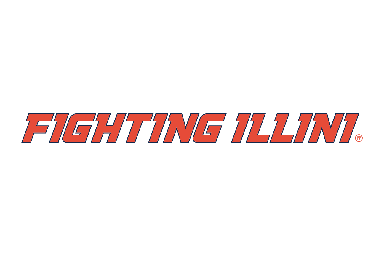 FIGHTING ILLINI wordmark, orange with white outline on blue variant, cell 18