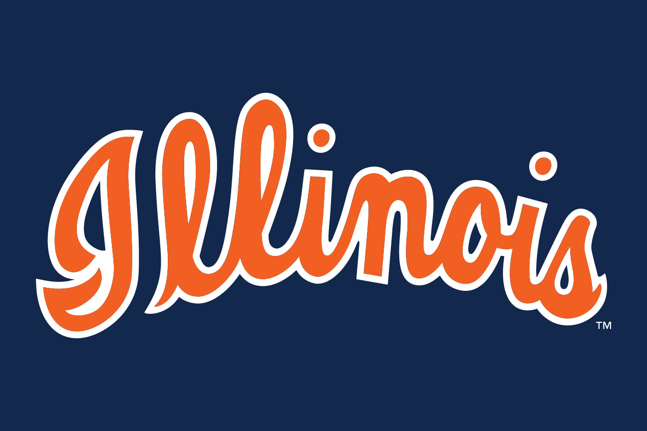 Illinois script wordmark, orange outline, white fill, on navy variant, cell 38
