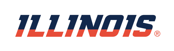 ILLINOIS wordmark, blue with orange outline variant, cell 9