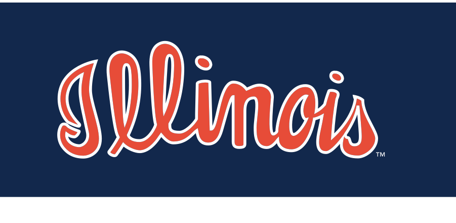 Illinois script wordmark, orange outline, white fill, on navy variant, cell 38