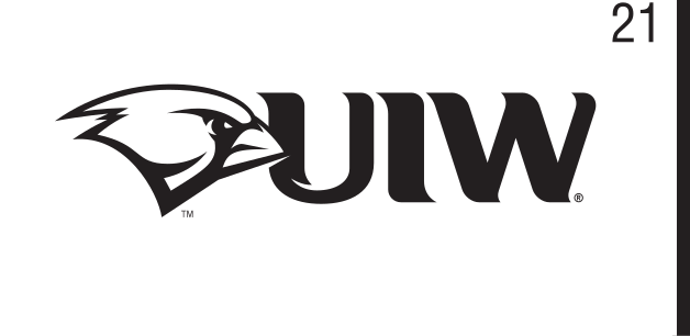 UIW lettermark with cardinal, black outline variant, cell 21