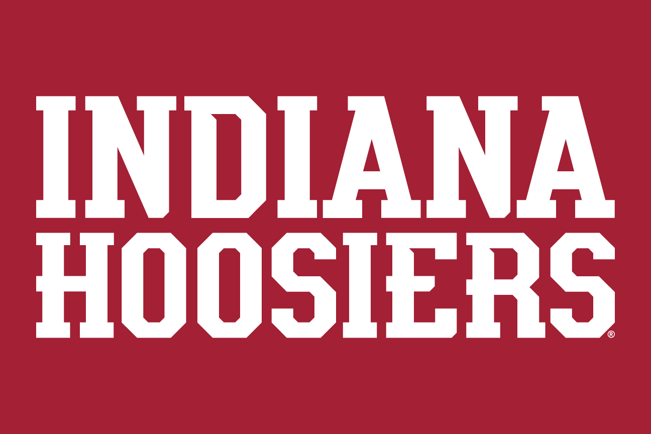 INDIANA HOOSIERS wordmark, arched white outline on crimson variant, cell 20