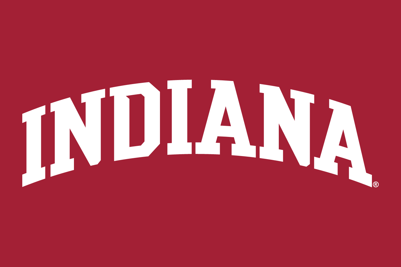 INDIANA wordmark, arched white on crimson variant, cell 22