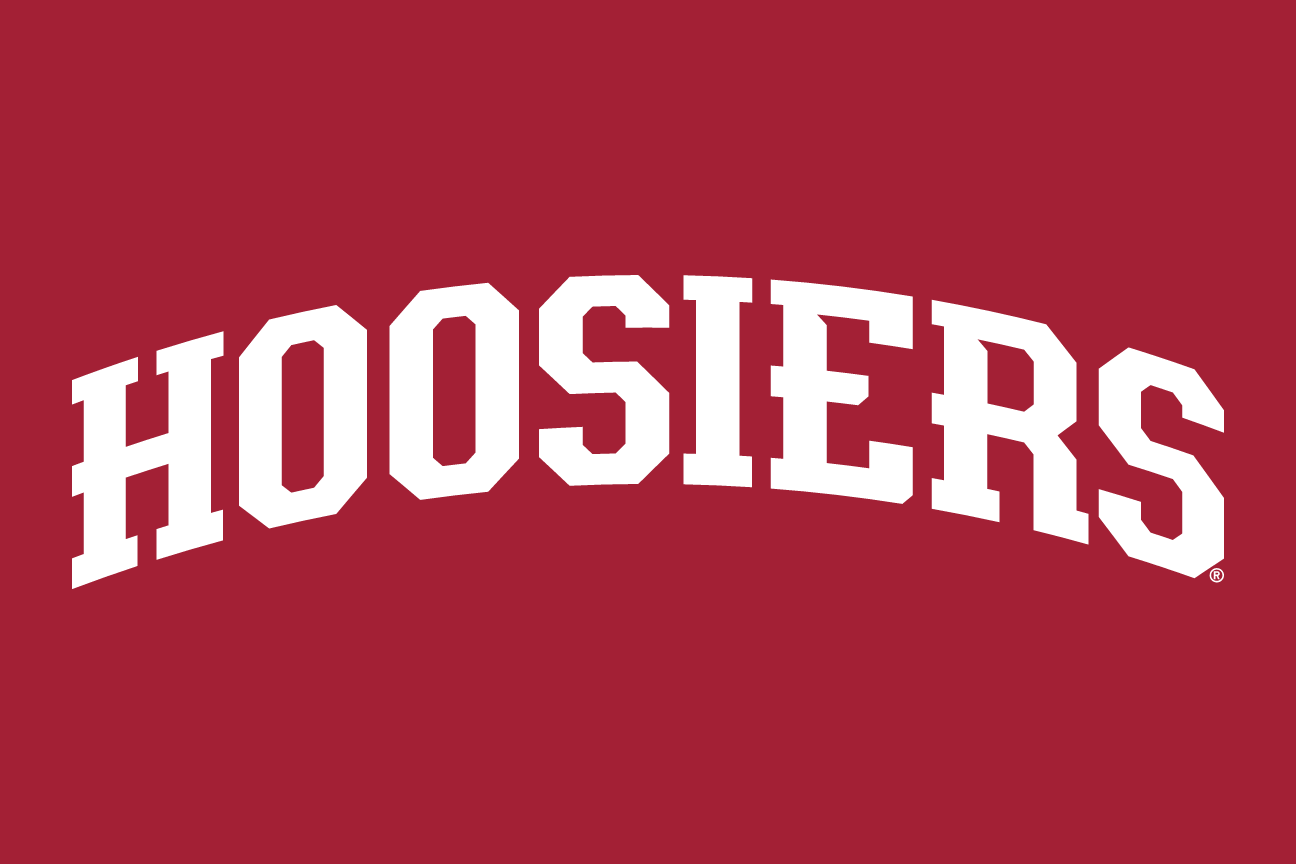 HOOSIERS wordmark, straight white on crimson variant, cell 26