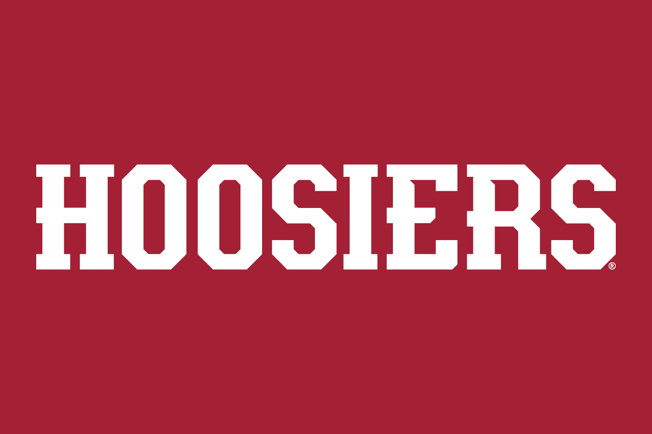 HOOSIERS wordmark, straight white outline on crimson variant, cell 28