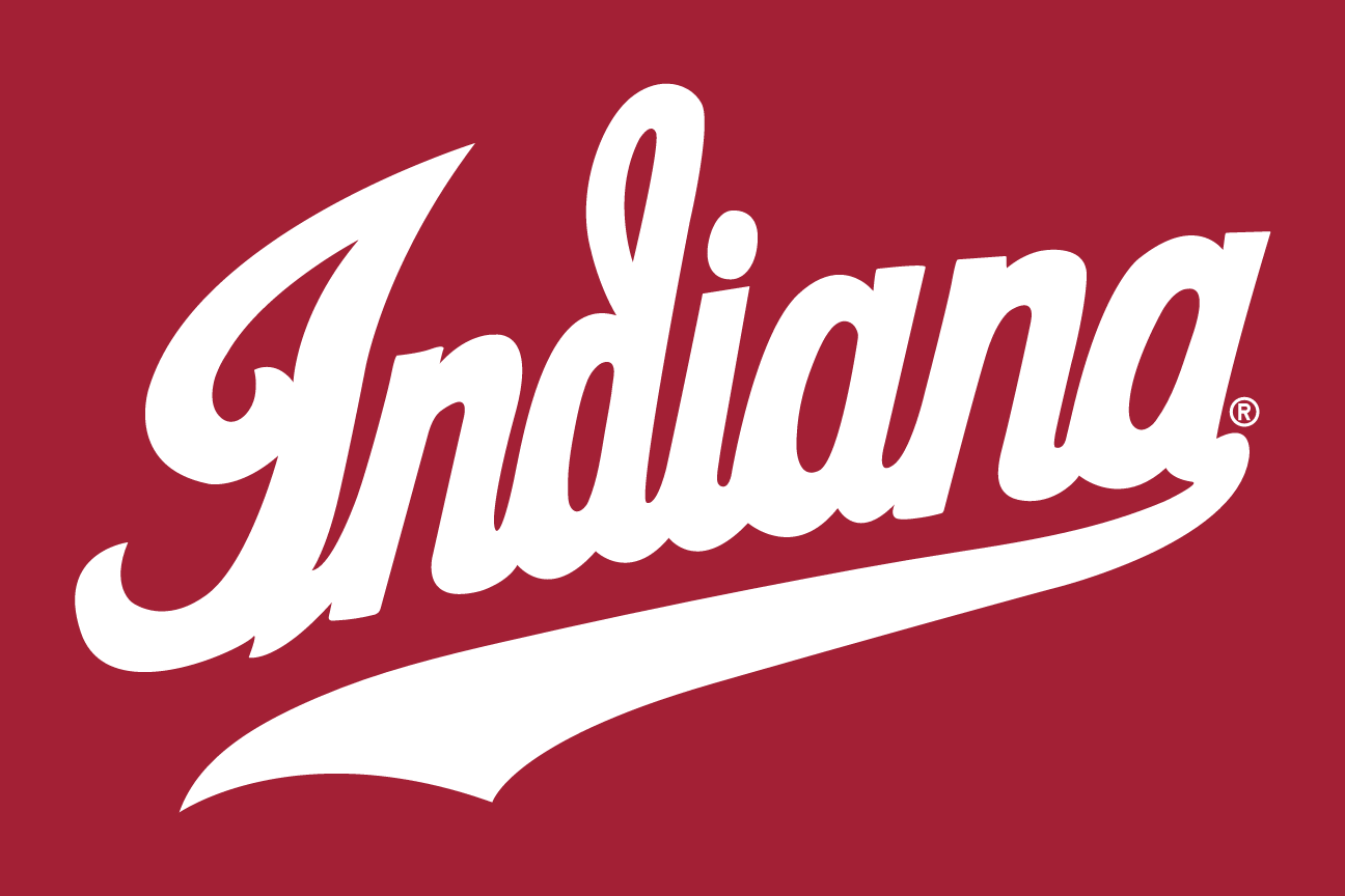 Indiana script wordmark, white on crimson variant, cell 30