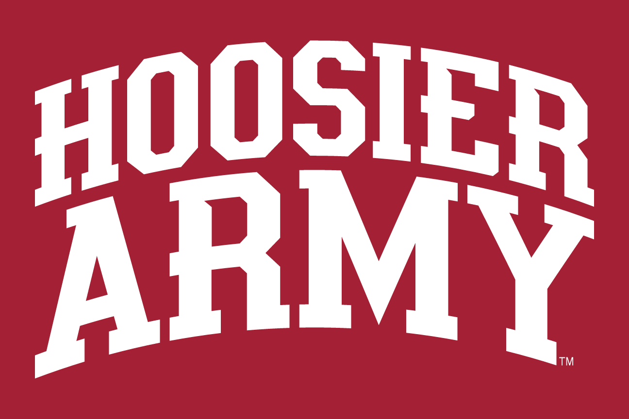 HOOSIER ARMY wordmark, arched white on crimson variant, cell 32