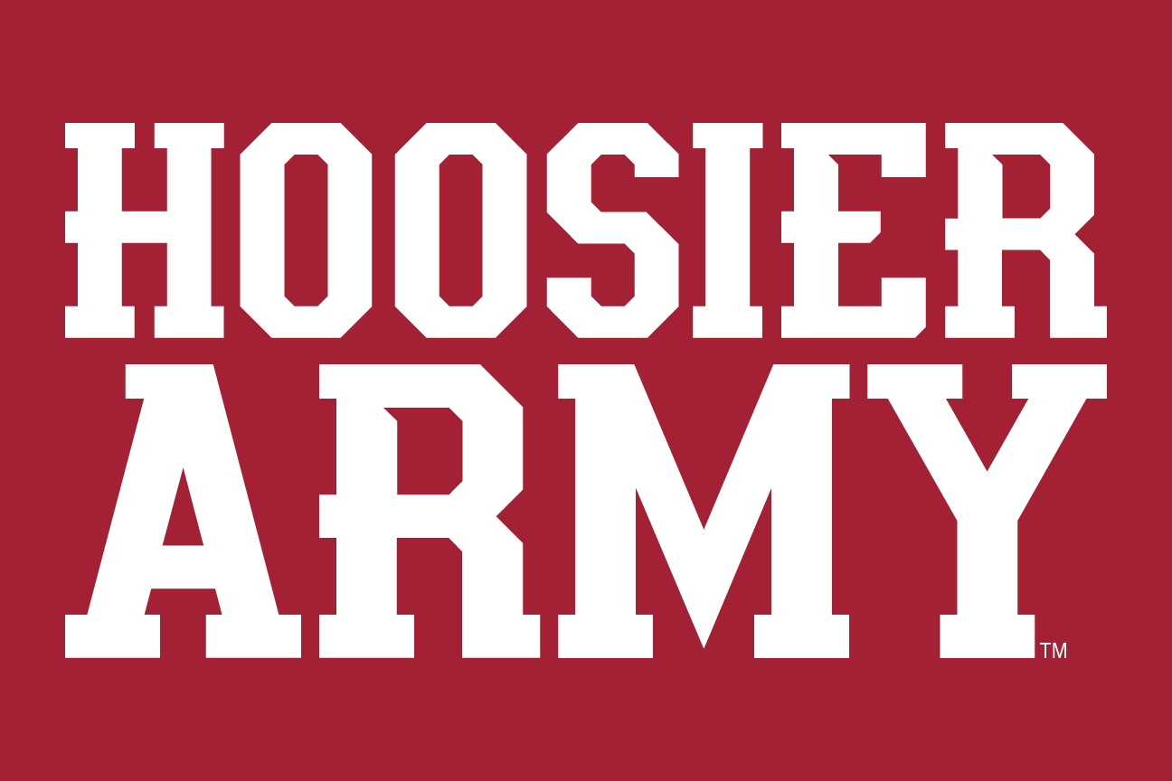 HOOSIER ARMY wordmark, arched white outline on crimson variant, cell 34