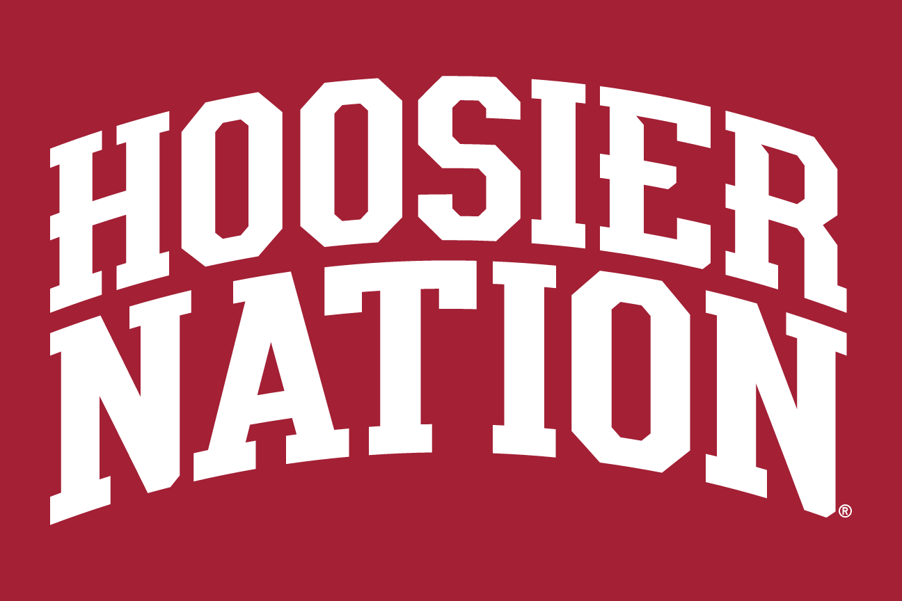 HOOSIER NATION wordmark, arched white on crimson variant, cell 36