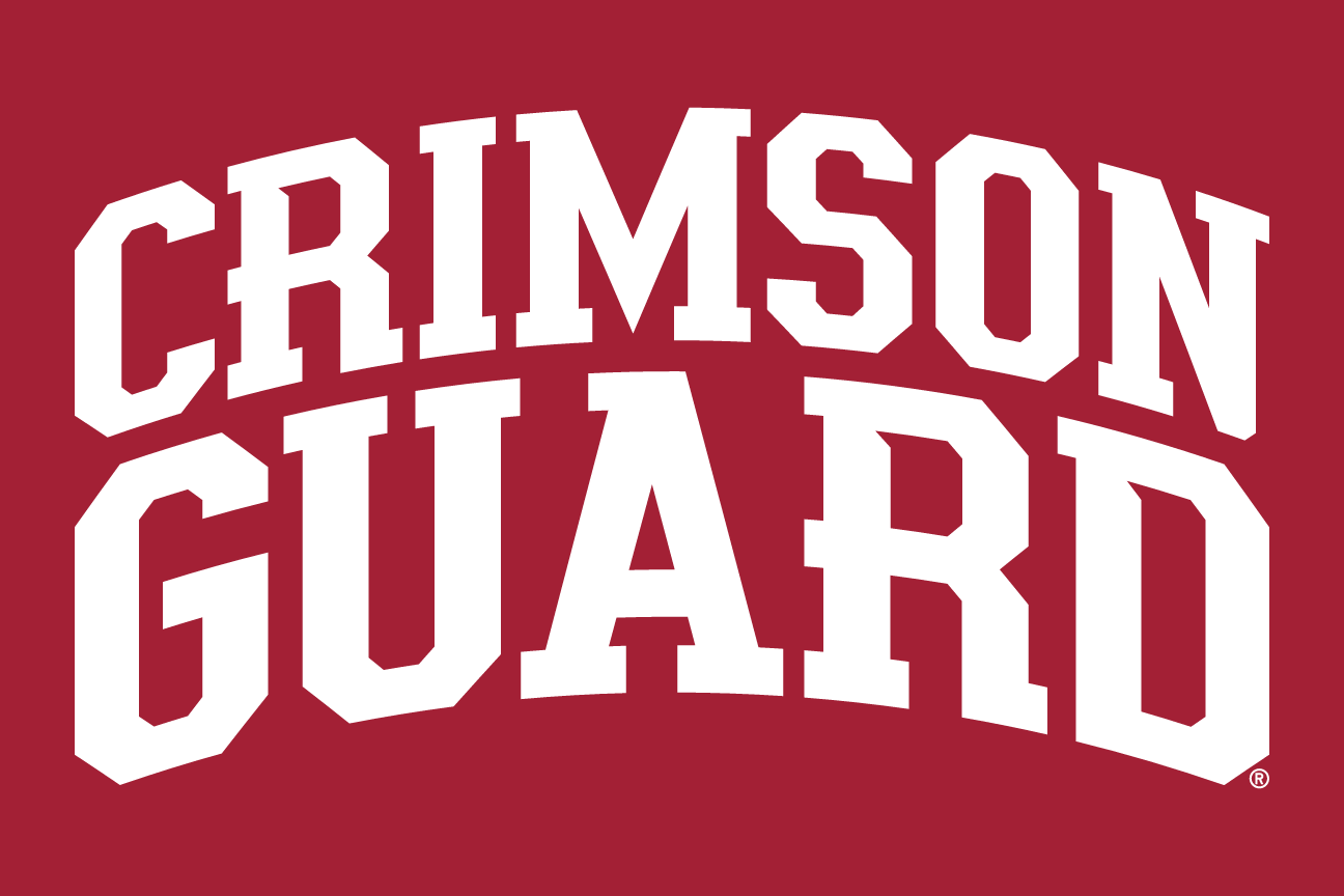 CRIMSON GUARD wordmark, arched white on crimson variant, cell 44