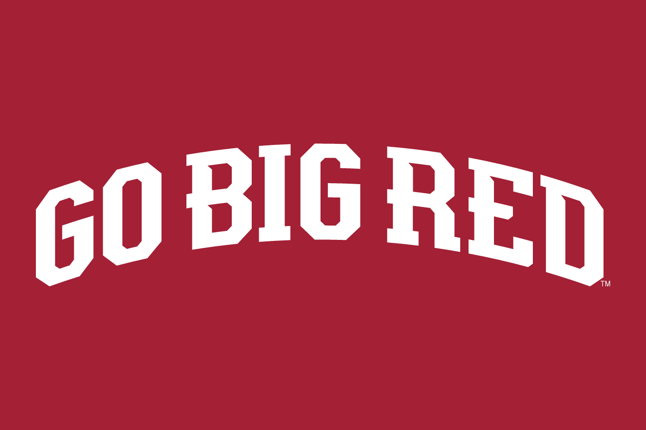GO BIG RED wordmark, straight white on crimson variant, cell 52