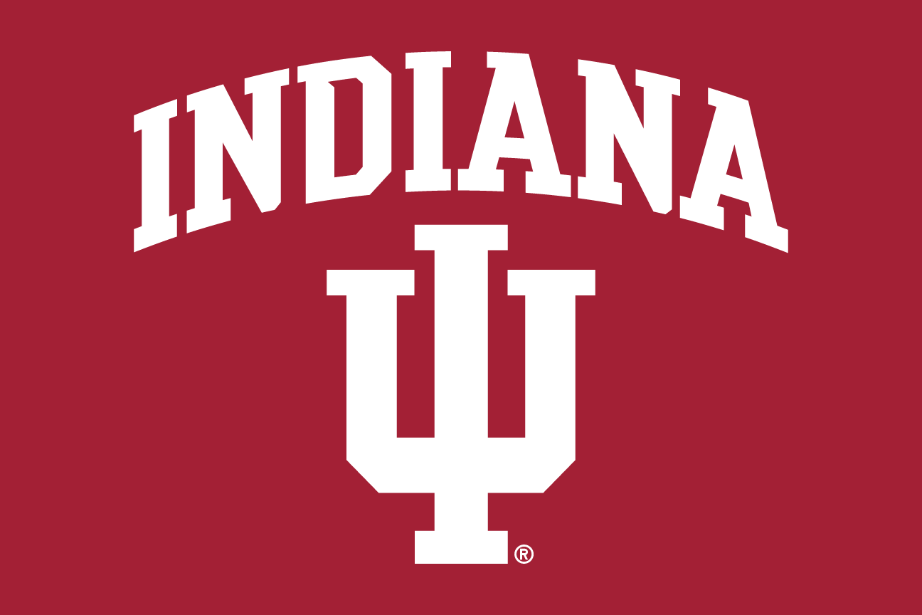 INDIANA wordmark over IU lettermark, white on red variant, cell 58