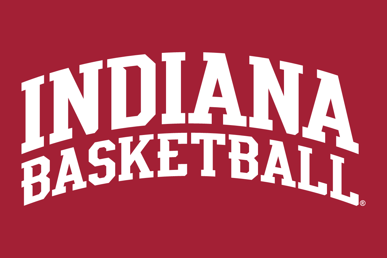 INDIANA BASKETBALL wordmark, arched white on red variant, cell 60