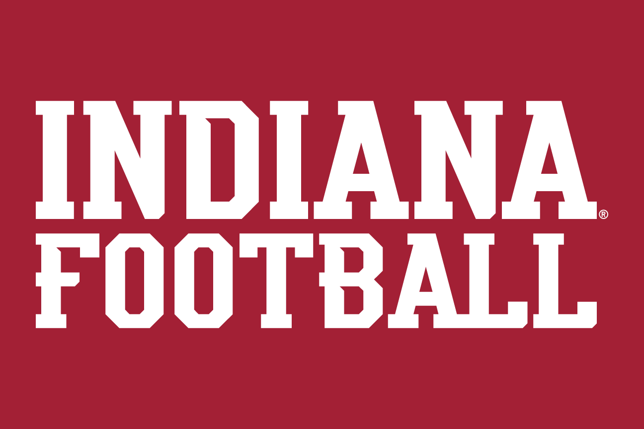 INDIANA FOOTBALL wordmark, straight white on red variant, cell 66