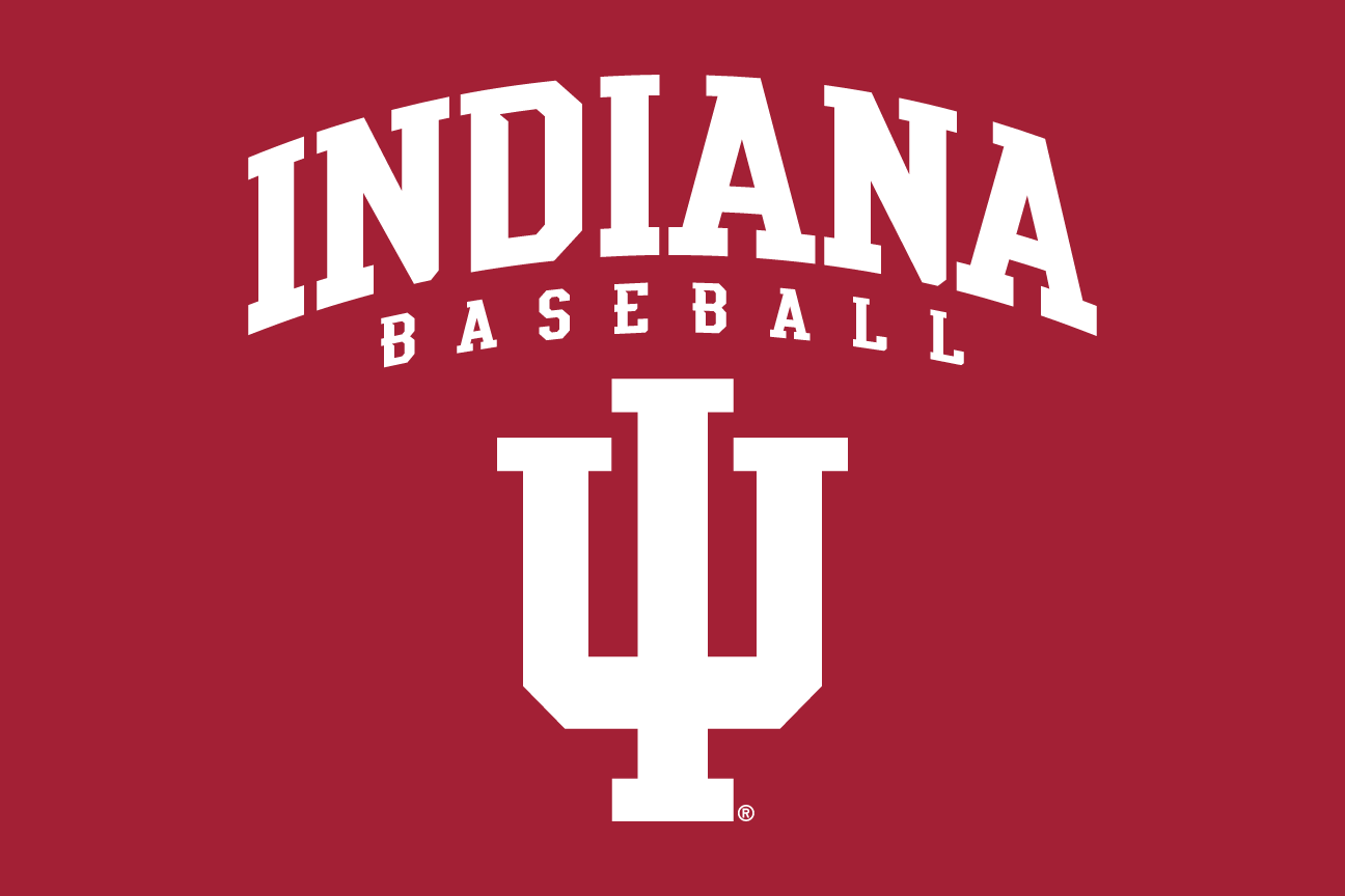 INDIANA BASEBALL wordmark over IU lettermark, white on red variant, cell 68