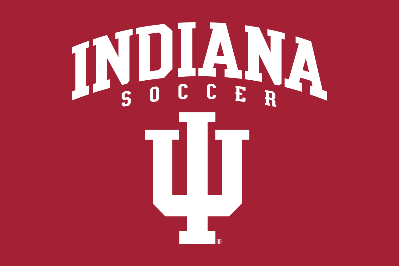 INDIANA SOCCER wordmark over IU lettermark, white on red variant, cell 74