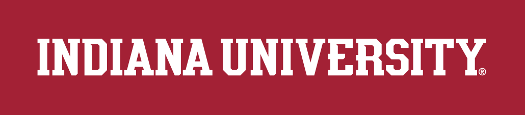 Indiana University wordmark, horizontal white variant, cell 12