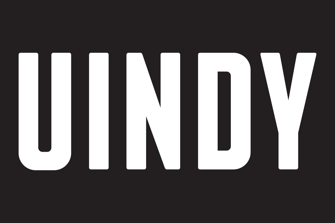UINDY wordmark, white on black variant, cell 4