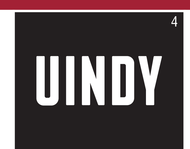 UINDY wordmark, white on black variant, cell 4