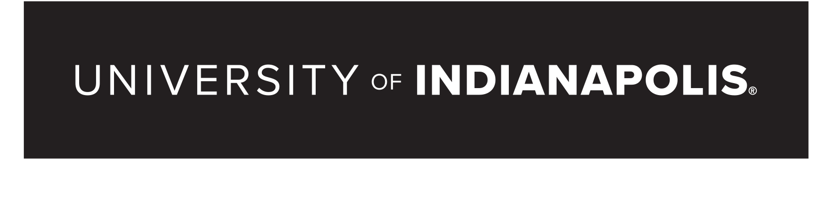 University of Indianapolis horizontal wordmark, white on black variant, cell 22