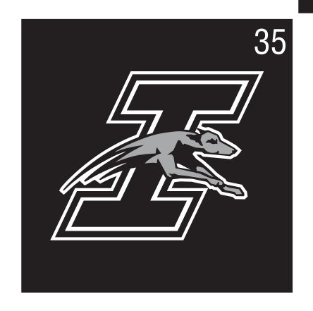 'I' lettermark with Greyhound, black on black variant, cell 35