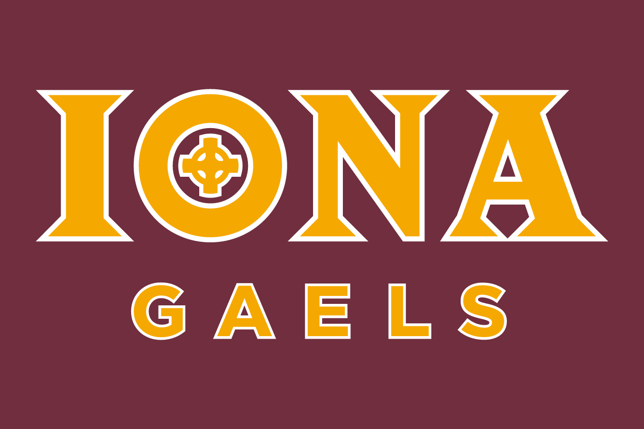 wordmark IONA GAELS, white on maroon variant, cell 7