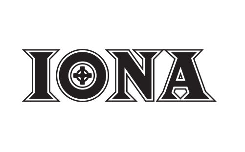 wordmark IONA with cross, black on white variant, cell 12