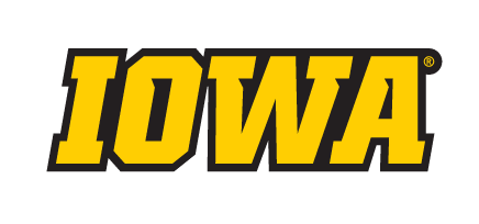 IOWA wordmark, yellow with black outline, italic variant, cell 7