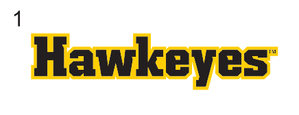 Hawkeyes wordmark, yellow with black outline variant, cell 21
