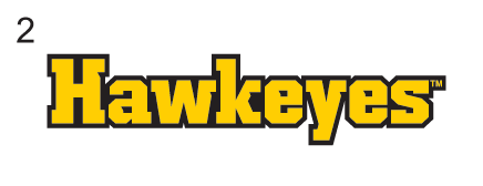Hawkeyes wordmark, yellow with black outline variant, cell 22