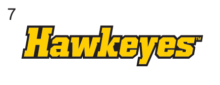 Hawkeyes wordmark, yellow with black outline, italic variant, cell 27