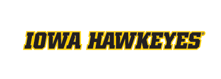 IOWA HAWKEYES wordmark, yellow with black outline, italic variant, cell 36