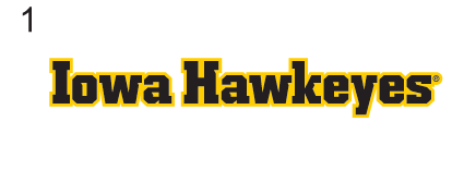 Iowa Hawkeyes wordmark, yellow with black outline variant, cell 41